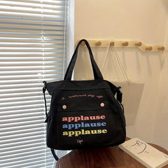Small Letter Printed Canvas Tote Bag Lightweight Shoulder Bag