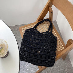 Minimalist Straw Shoulder Bag Lightweight Solid Storage Bag