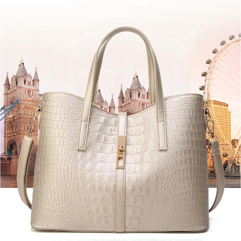 3pcs Crocodile Embossed Bag Set: Shoulder, Handbag, Crossbody