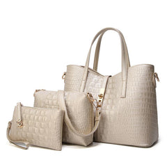 3pcs Crocodile Embossed Bag Set: Shoulder, Handbag, Crossbody