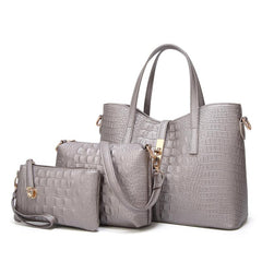 3pcs Crocodile Embossed Bag Set: Shoulder, Handbag, Crossbody