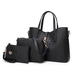 3pcs Crocodile Embossed Bag Set: Shoulder, Handbag, Crossbody