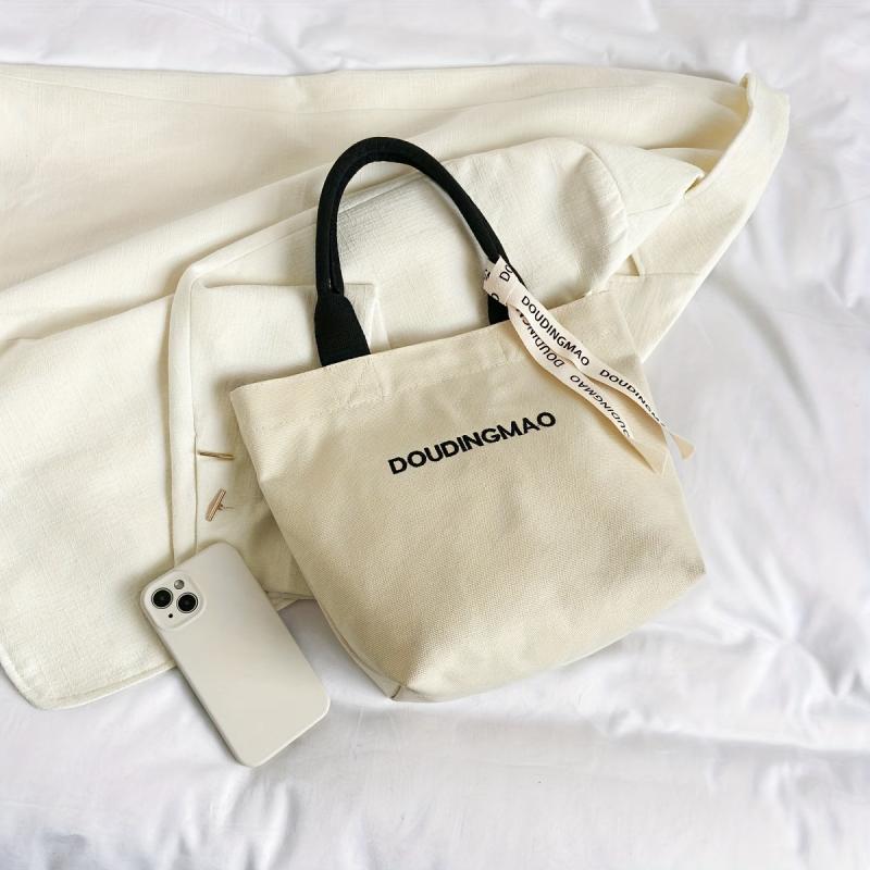 Bear Pendant Canvas Tote Bag Large Capacity Lightweight Shoulder Bag
