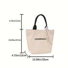 Bear Pendant Canvas Tote Bag Large Capacity Lightweight Shoulder Bag