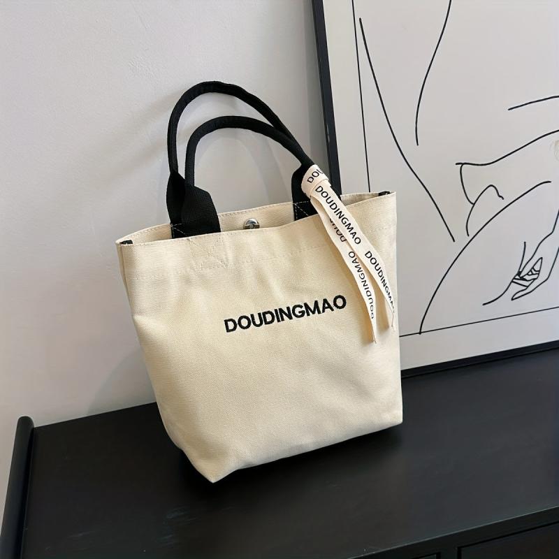 Bear Pendant Canvas Tote Bag Large Capacity Lightweight Shoulder Bag