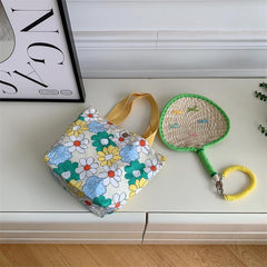 Floral Print Canvas Lunch Box Bag for Shopping