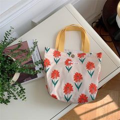 Floral Print Canvas Lunch Box Bag for Shopping