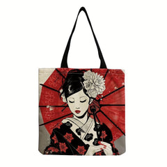 Vintage Pattern Large Capacity Canvas Handbag with Fixed Straps