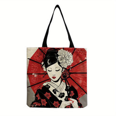 Vintage Pattern Large Capacity Canvas Handbag with Fixed Straps