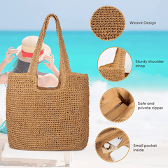 Summer Straw Beach Bag Woven Tote Boho Style Shoulder Bag