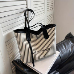 Striped Tote Bag PU Leather Shoulder Bag