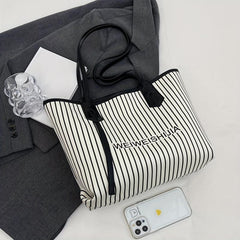 Striped Tote Bag PU Leather Shoulder Bag