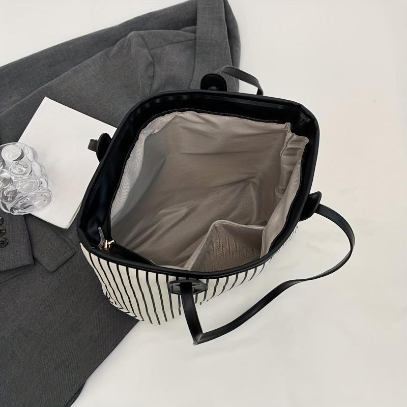Striped Tote Bag PU Leather Shoulder Bag