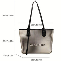 Striped Tote Bag PU Leather Shoulder Bag