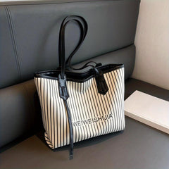 Striped Tote Bag PU Leather Shoulder Bag