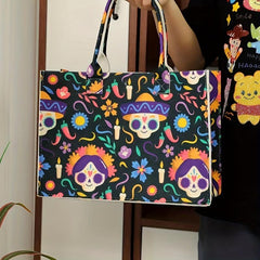 Halloween Party Felt Tote Bag Ghost Skull Pumpkin Print Handbag