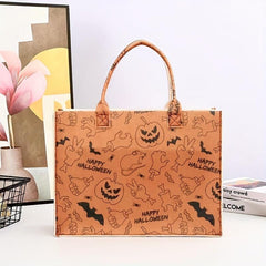 Halloween Party Felt Tote Bag Ghost Skull Pumpkin Print Handbag