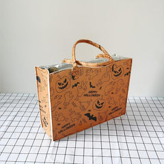 Halloween Party Felt Tote Bag Ghost Skull Pumpkin Print Handbag