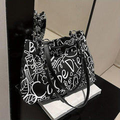 Graffiti Pattern Canvas Tote Bag Large Capacity Hobo Crossbody Bag