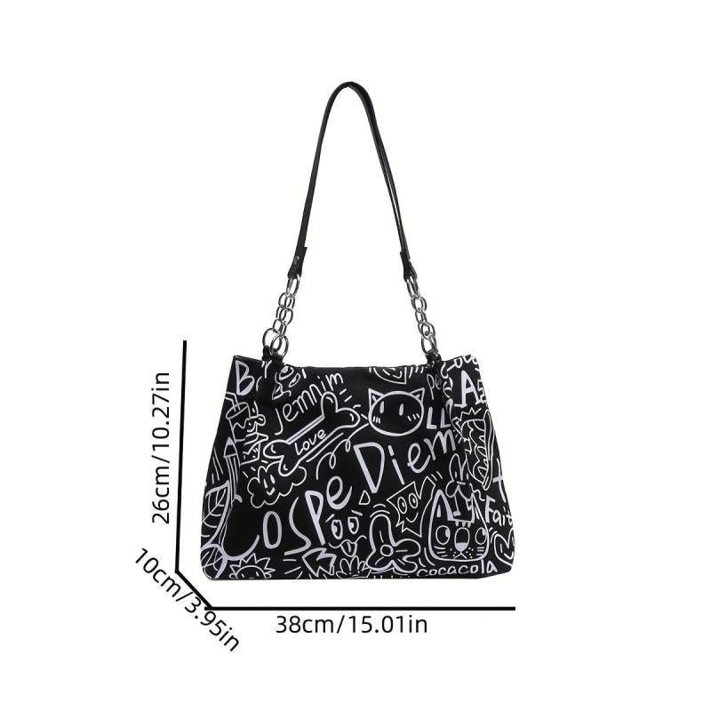Graffiti Pattern Canvas Tote Bag Large Capacity Hobo Crossbody Bag