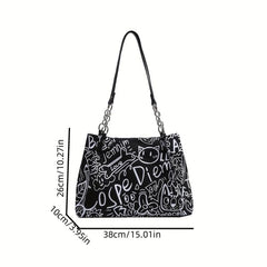Graffiti Pattern Canvas Tote Bag Large Capacity Hobo Crossbody Bag
