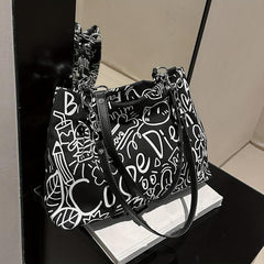 Graffiti Pattern Canvas Tote Bag Large Capacity Hobo Crossbody Bag