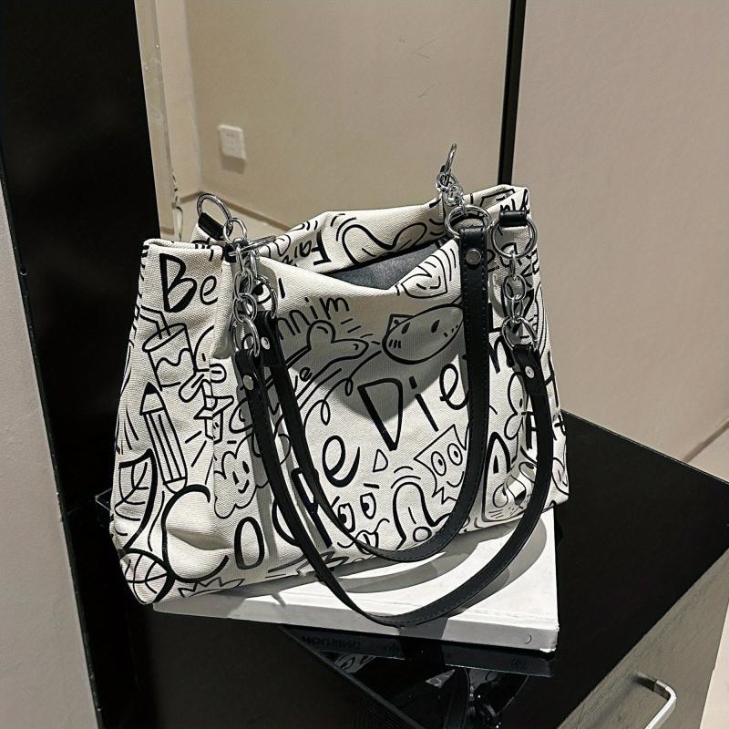 Graffiti Pattern Canvas Tote Bag Large Capacity Hobo Crossbody Bag