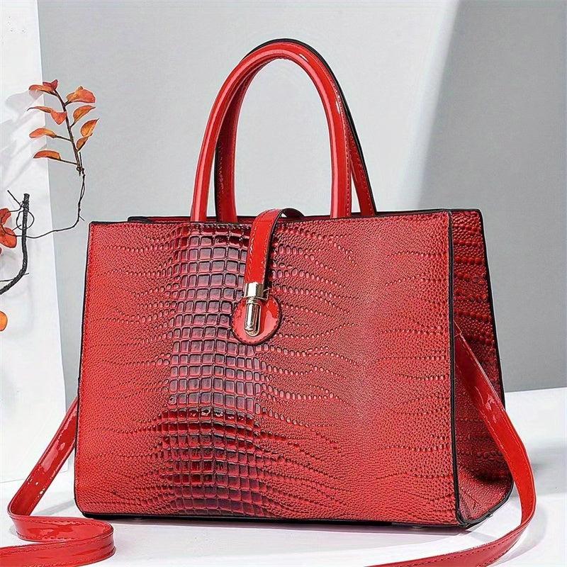 Crocodile Pattern Tote Bag Classic Handbag Lightweight Women's Satchel Bag