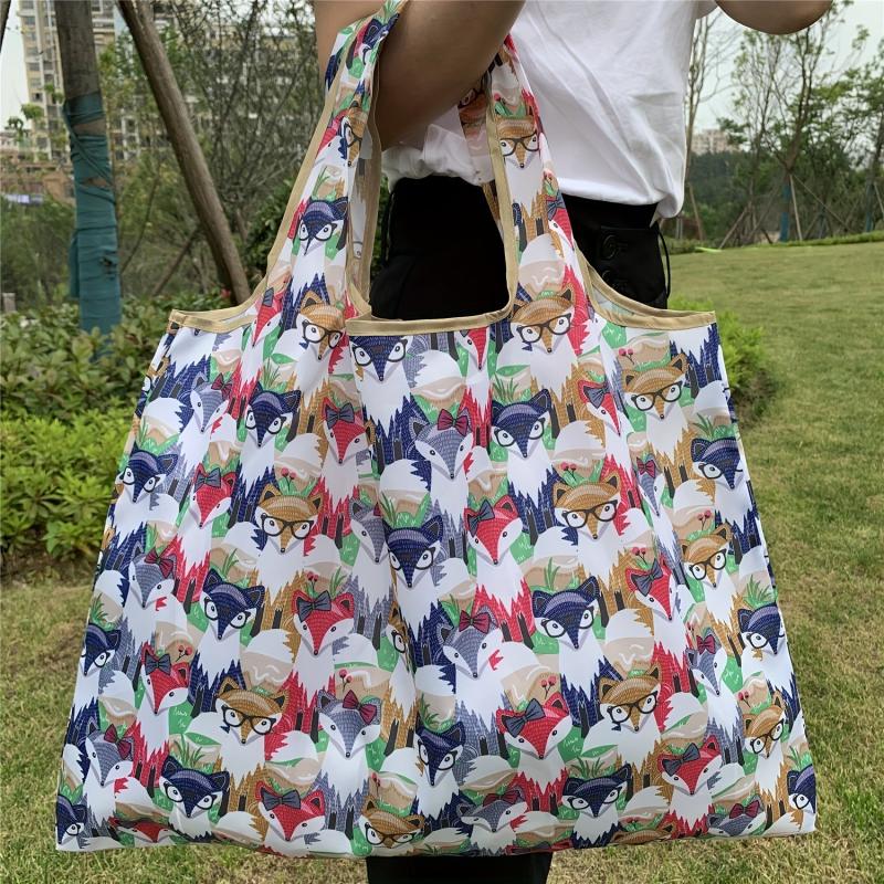 Fox Pattern Foldable Tote Bag Large Capacity Lightweight Shopping Bag