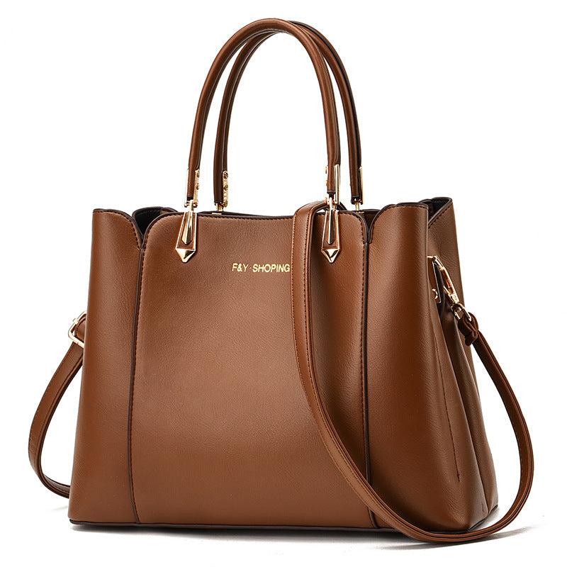 Large Capacity Double Handles Tote Bag Zipper Solid Crossbody Bag