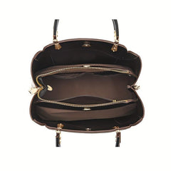 Large Capacity Double Handles Tote Bag Zipper Solid Crossbody Bag