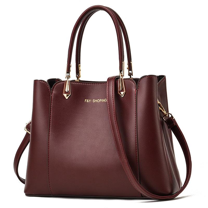 Large Capacity Double Handles Tote Bag Zipper Solid Crossbody Bag