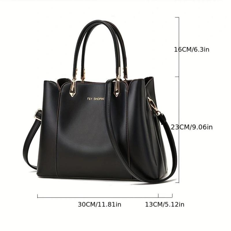 Large Capacity Double Handles Tote Bag Zipper Solid Crossbody Bag