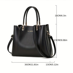 Large Capacity Double Handles Tote Bag Zipper Solid Crossbody Bag