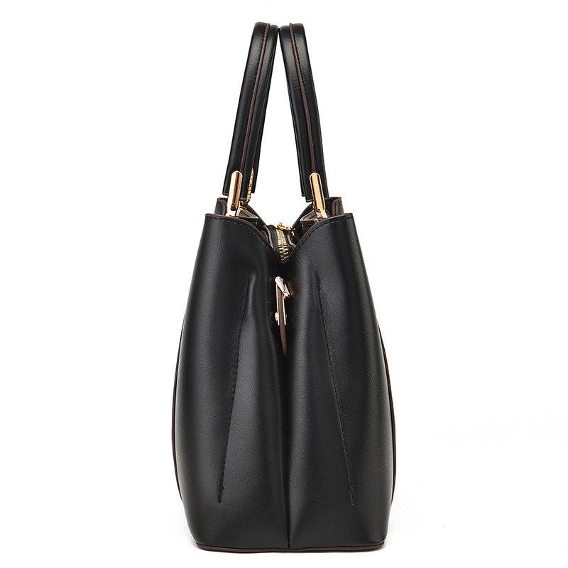 Large Capacity Double Handles Tote Bag Zipper Solid Crossbody Bag