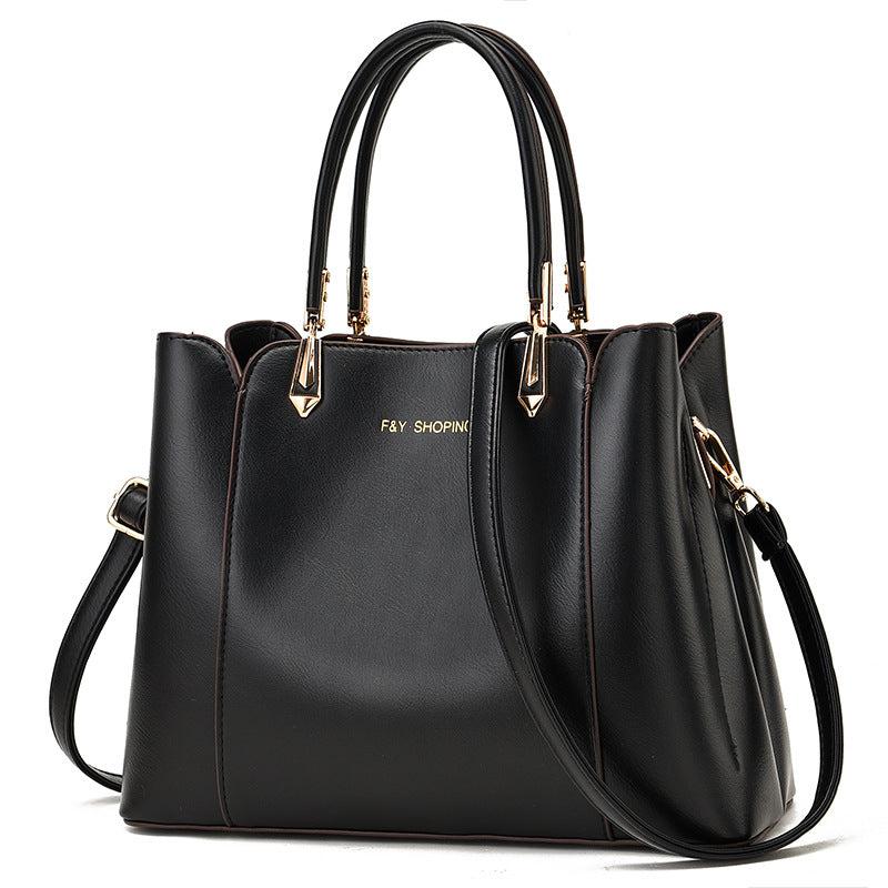 Large Capacity Double Handles Tote Bag Zipper Solid Crossbody Bag