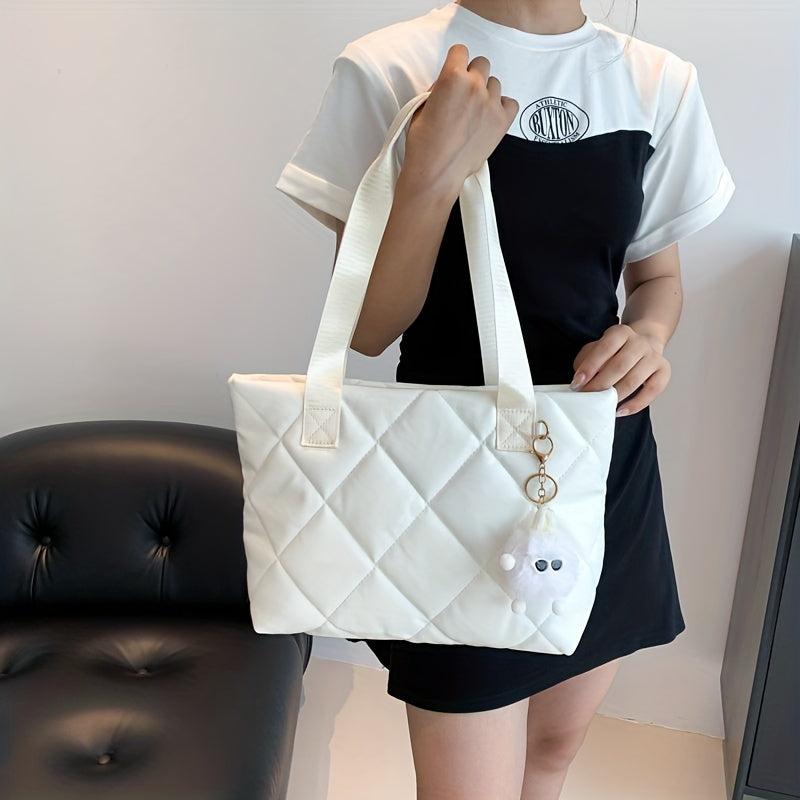 Minimalist Tote Bag Solid Argyle Pattern Shoulder Bag For Work