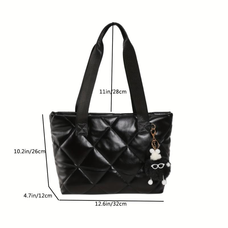 Minimalist Tote Bag Solid Argyle Pattern Shoulder Bag For Work