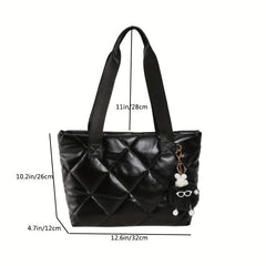 Minimalist Tote Bag Solid Argyle Pattern Shoulder Bag For Work