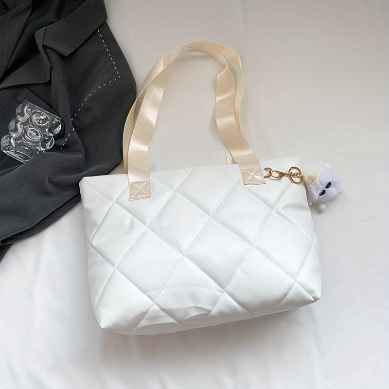 Minimalist Tote Bag Solid Argyle Pattern Shoulder Bag For Work