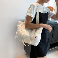 Minimalist Tote Bag Solid Argyle Pattern Shoulder Bag For Work