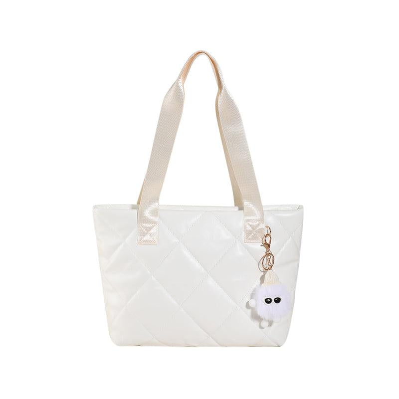 Minimalist Tote Bag Solid Argyle Pattern Shoulder Bag For Work
