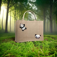 Large Capacity Woven Satchel Tote Bag Panda Decor Lightweight Shoulder Bag