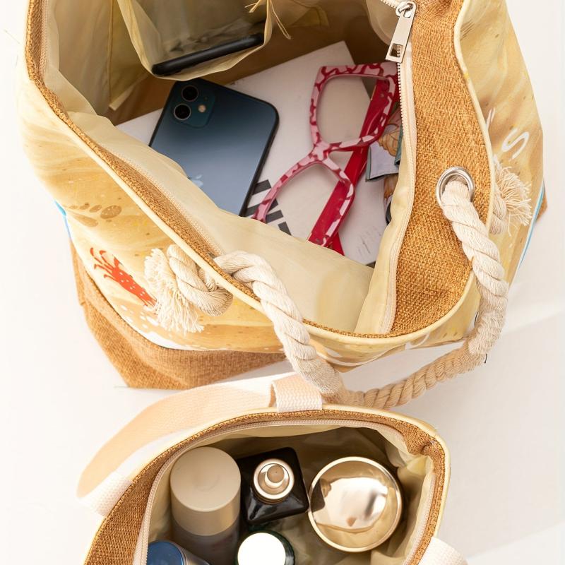 Pattern Stitching Holiday Tote Bag All Match Versatile Storage Bag