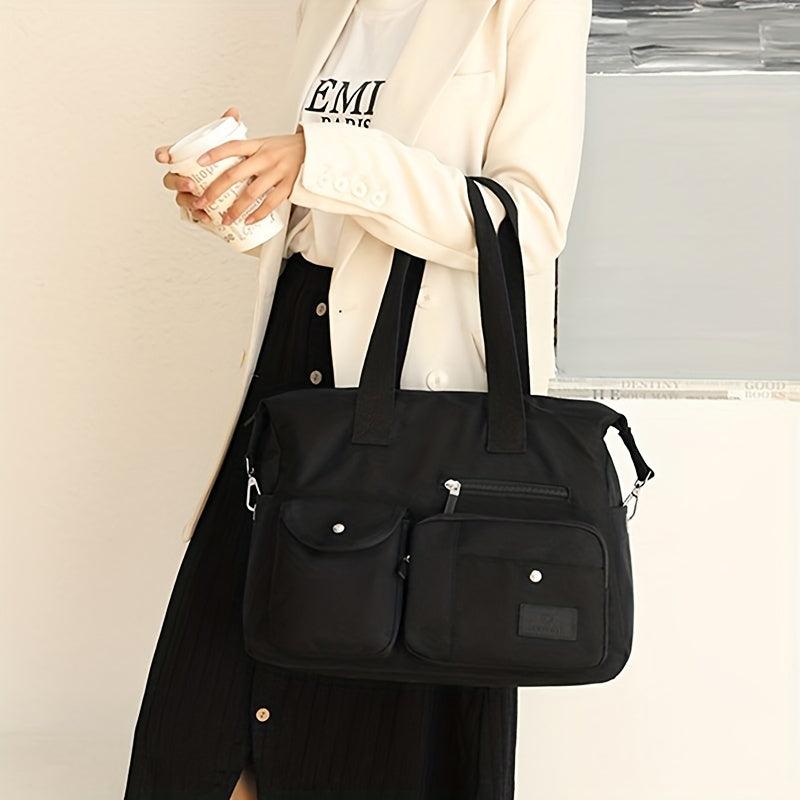 Large Capacity Casual Shoulder Bag Solid Pockets Zipper Crossbody Bag