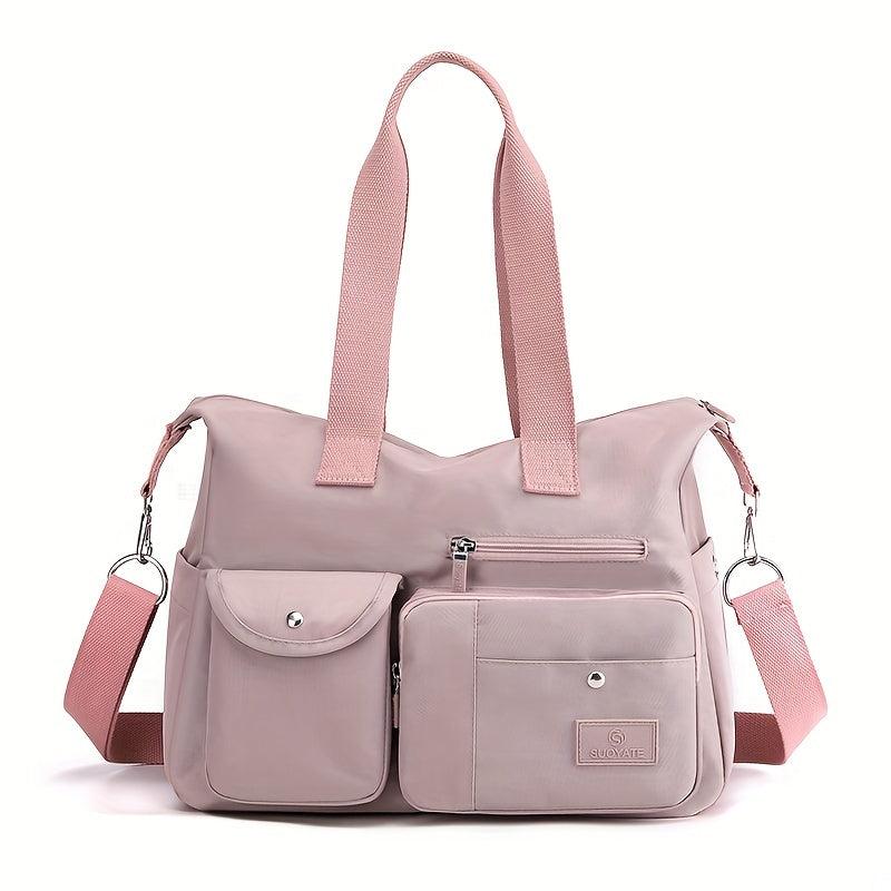 Large Capacity Casual Shoulder Bag Solid Pockets Zipper Crossbody Bag