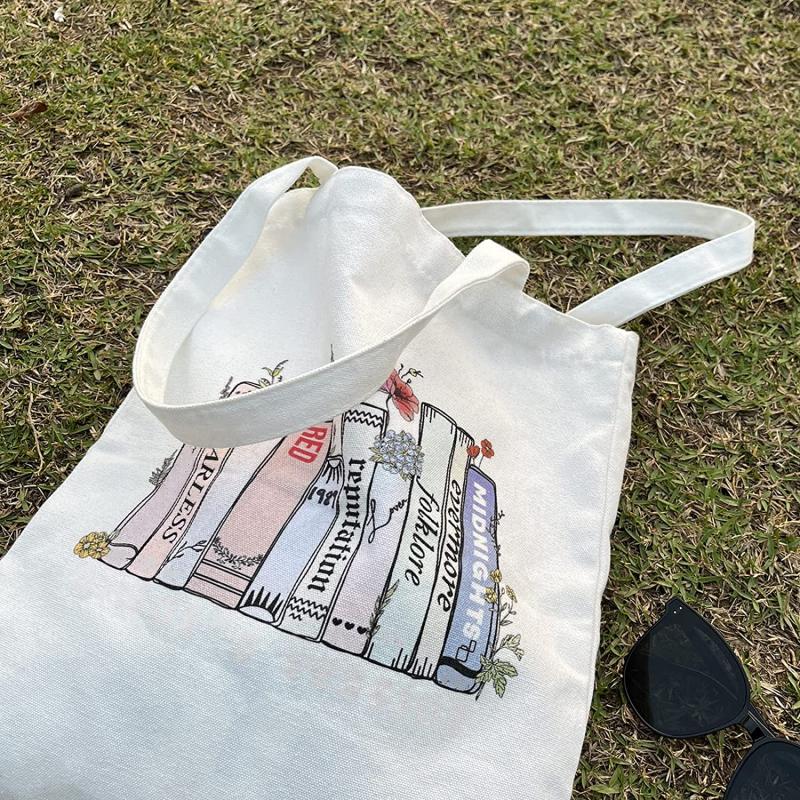 Cartoon Pattern Canvas Tote Bag Large Capacity Lightweight Shoulder Bag