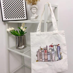 Cartoon Pattern Canvas Tote Bag Large Capacity Lightweight Shoulder Bag