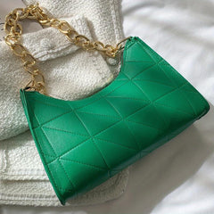 Argyle Quilted Baguette Chain Shoulder Bag Zipper Purse