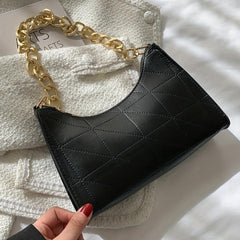 Argyle Quilted Baguette Chain Shoulder Bag Zipper Purse